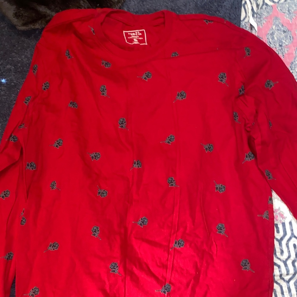 Red Sweatshirt with Black Skull Pattern